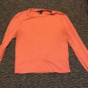 Coral long sleeve crop top